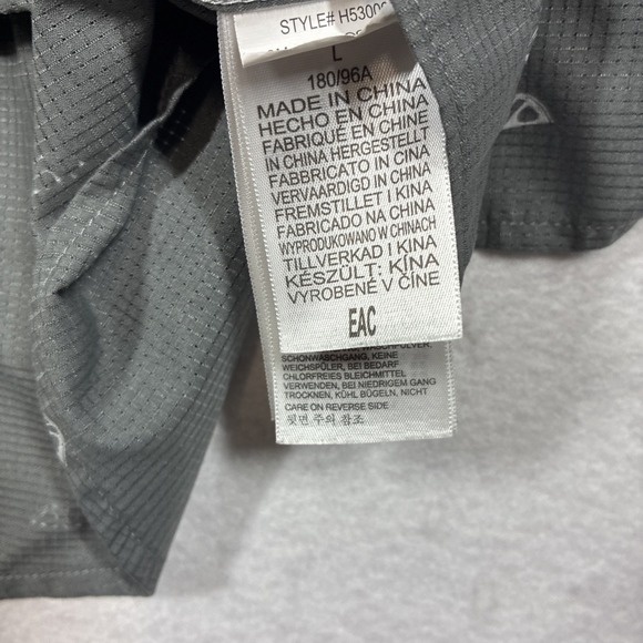 Marmot Gray Short Sleeve Button Up Shirt AOP Tent Print Camping Hike Men's Large - Picture 6 of 11